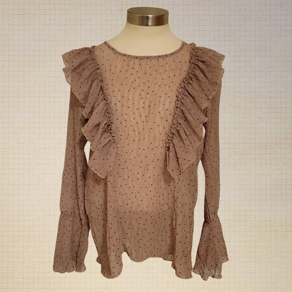 Mystree Sheer Ruffle Chiffon Polka Dot Bell Sleeve Blouse Small - Picture 1 of 8